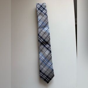 Men's Gray and Blue Plaid Tie